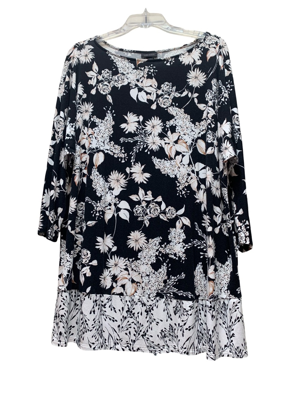J. Jill Black Floral Mixed-Print Tunic with Layered Hem